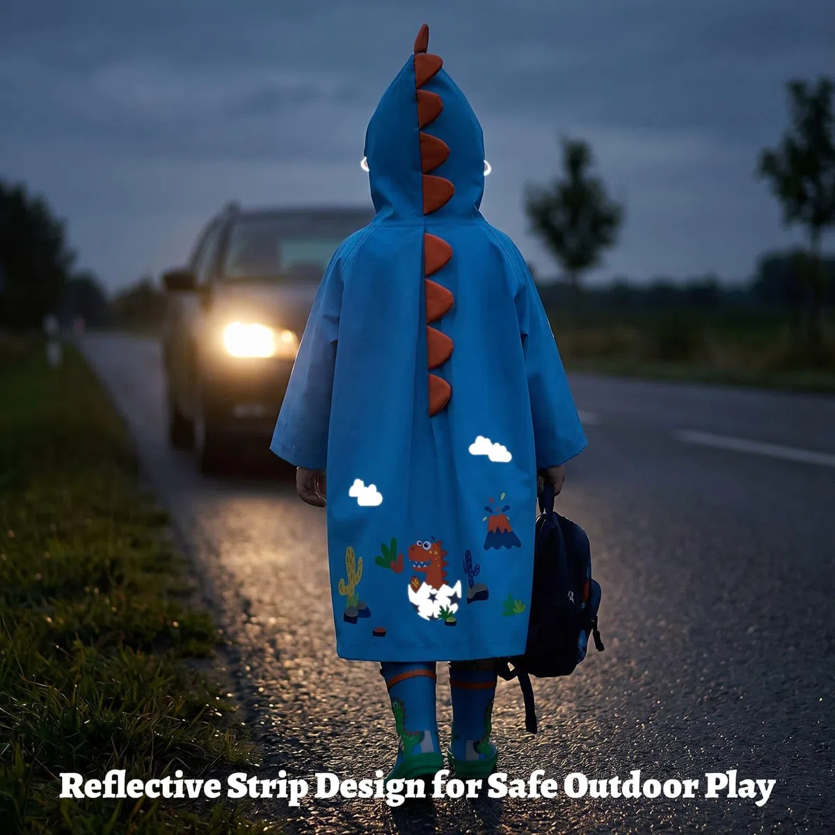 JinBei Poncho impermeabile per bambini, impermeabile, con cappuccio, traspirante, leggero, portatile, facile da asciugare, grazioso motivo con cartoni animati 3D, per bambini e ragazze dai 2 agli 8