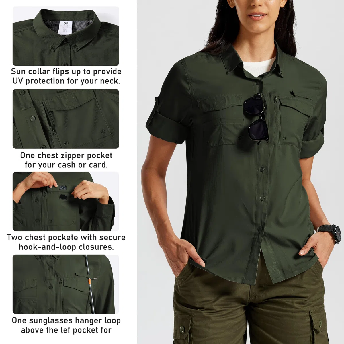 MoFiz Camicia Trekking Donna Maniche Lunghe Bluse Sportiva UPF50+ Button Down Camicia