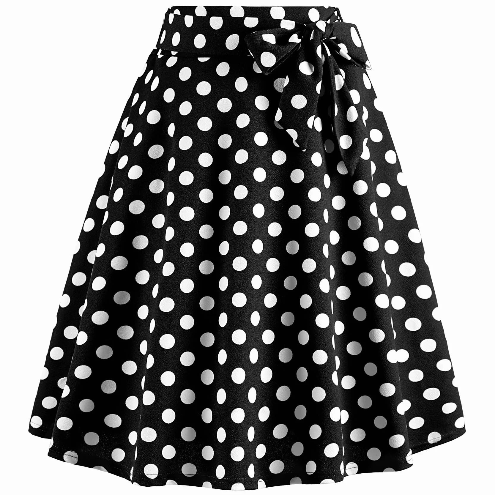 WERFORU Gonna midi da donna anni '50, a pois, rockabilly, vintage, linea ad A, gonna a pieghe con cintura