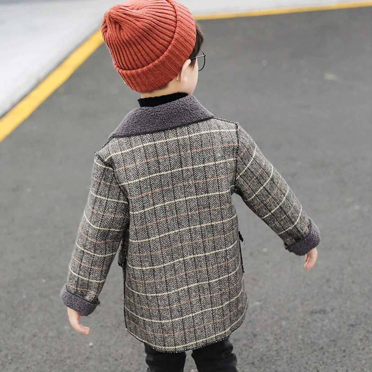amropi Bambini Ragazzi Inverno Cappotto Doppio Petto Plaid Giacca Imbottita Caldo Capispalla