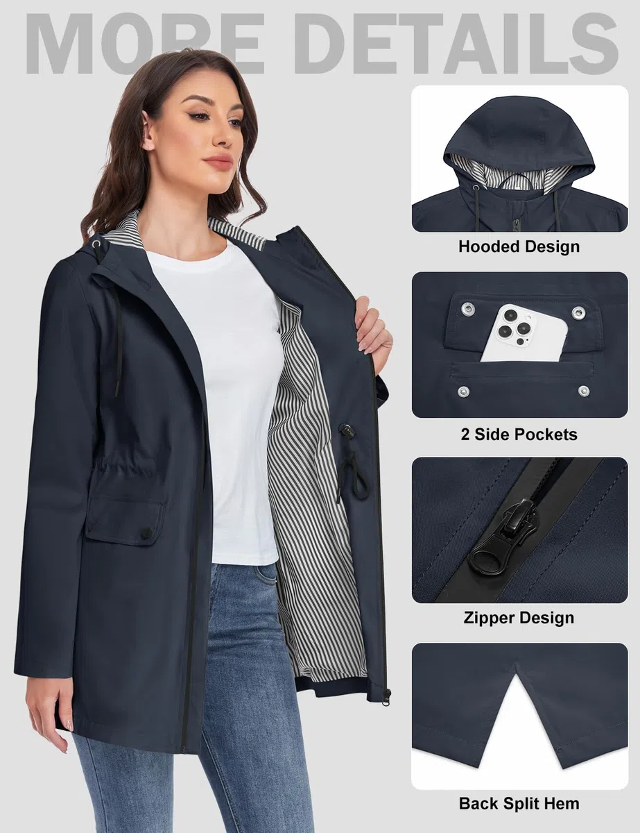 Yuson Girl Cappotto Primaverile Donna Lungo Cappotto Mezza Stagione Leggero Giacca Parka Antivento Elegante Cappotti con Cappuccio Casual Giubbotto per Primavera Estate Autunno