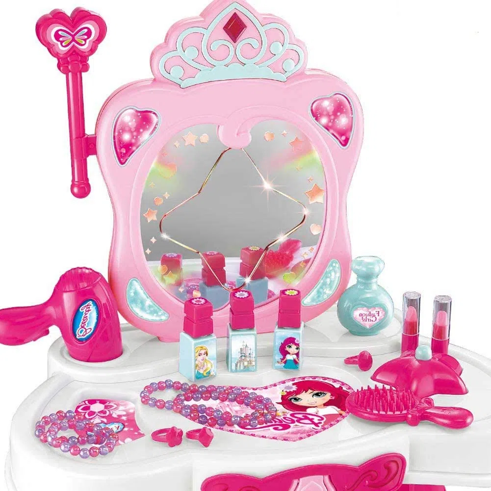 BAKAJI Specchiera per Bambina Make Up con Scettro Cuore Magico Centro Salone di Bellezza Estetista per Bambine, con luci, Suoni e Melodie incantevoli
