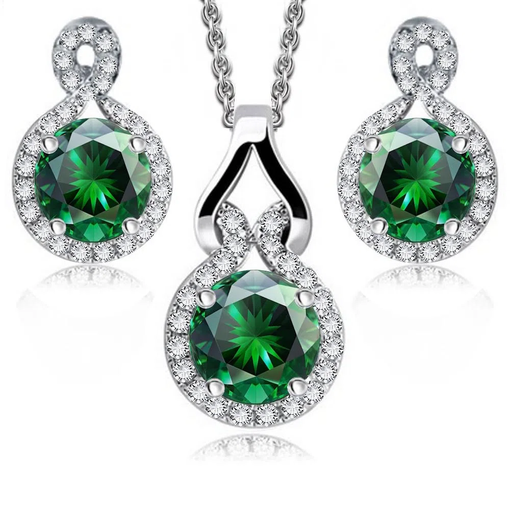 Crystalline Azuria Rotondo Cristalli di Zirconi Parure Collana con Ciondolo 45 cm Orecchini a lobo 18ct Placcato Oro Bianco