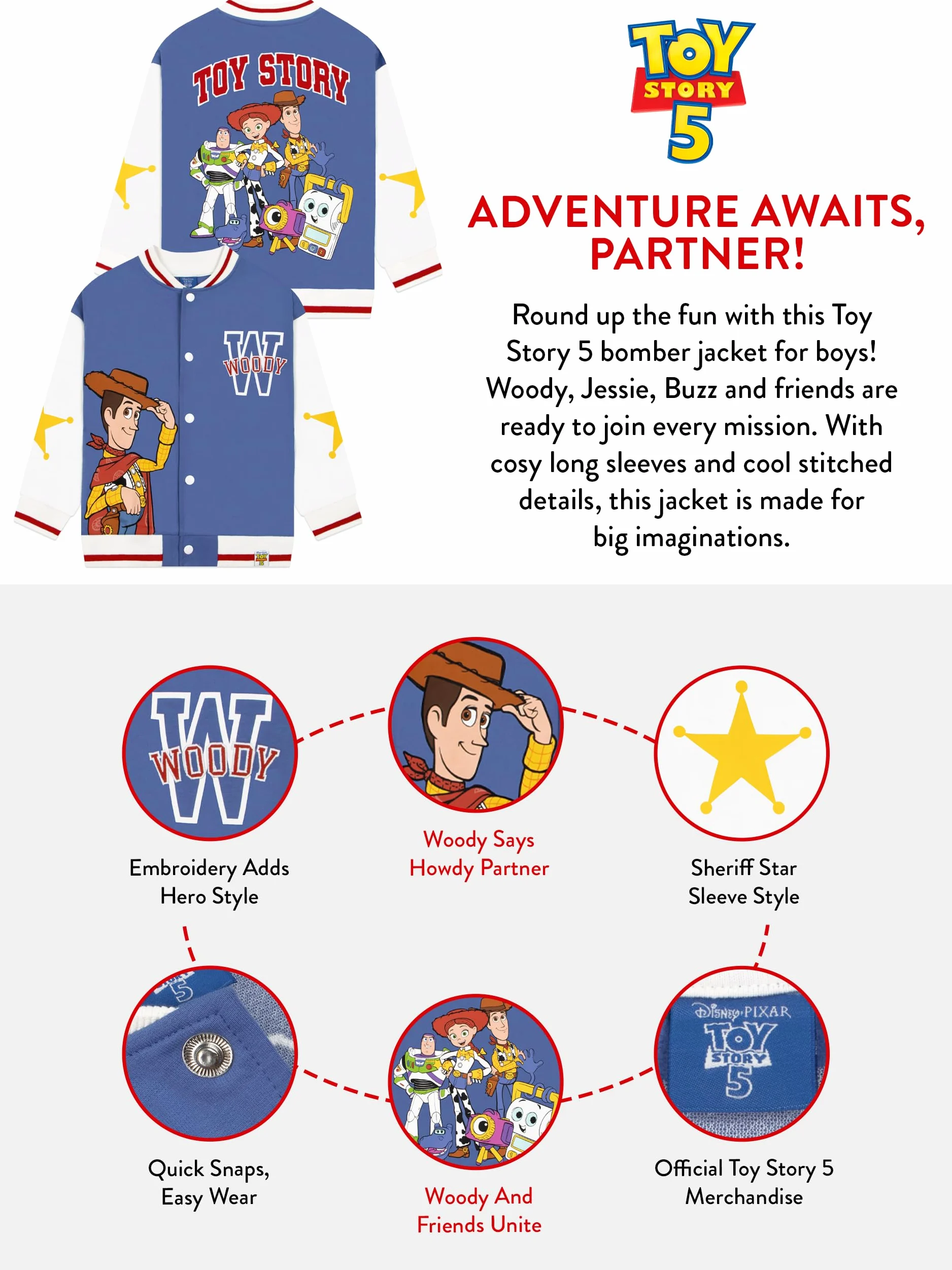 Disney Toy Story Bomber Jacket, Woody Giubbotto Ragazzo, Giacca Ragazzo in Cotone