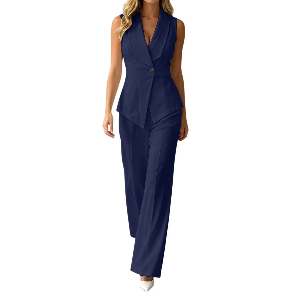 Generico Tailleur Donna Eleganti Estiva Due Pezzi con Gilet Senza Maniche e Pantaloni Dritti Completo Donna Elegante Cerimonia Suits Formale Curvy per Festa Lavoro Ufficio e Occasioni Importanti,