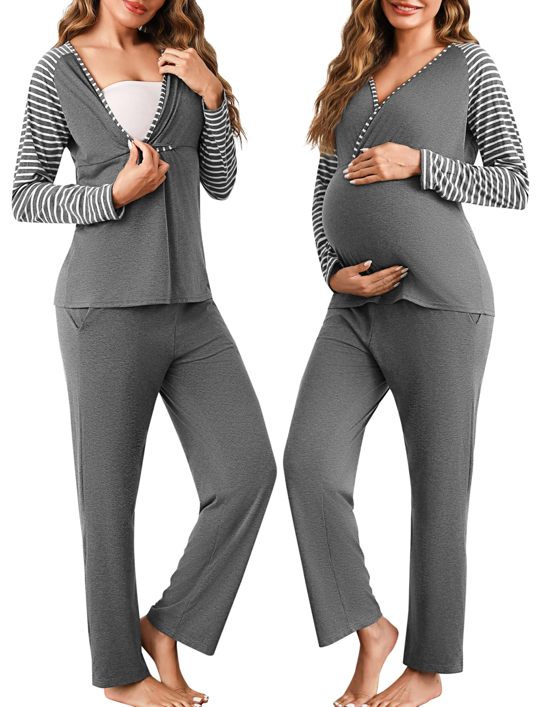 Bresdk Camicia da Notte Donna Premaman Cotone Pigiama Allattamento Ospedale Pigiama maternità