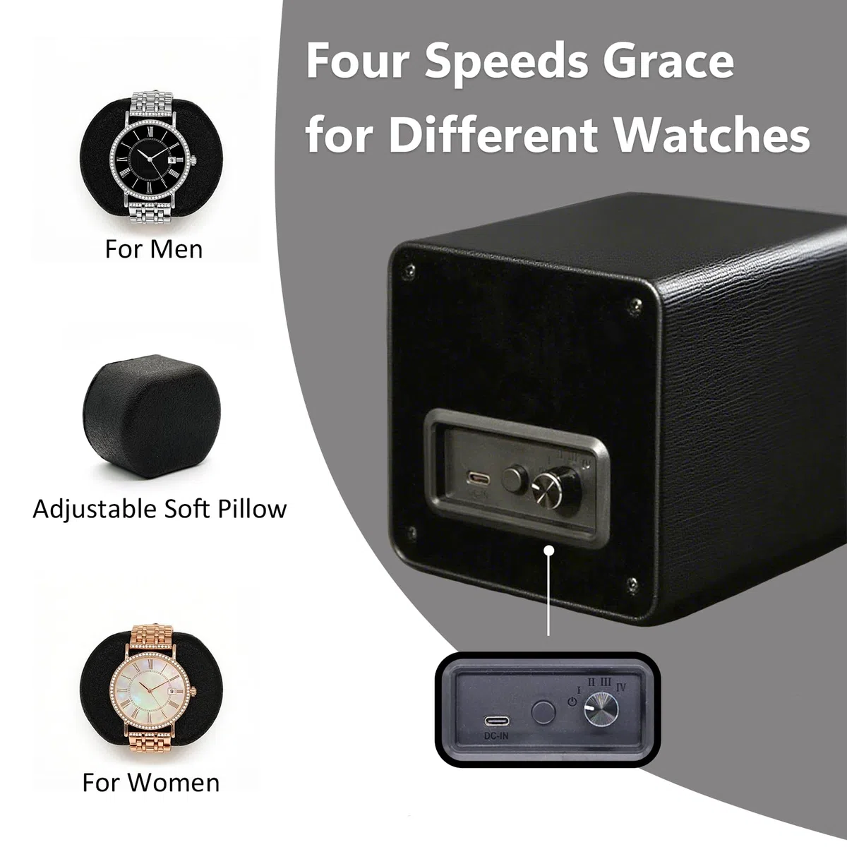 1 caricatore per orologi automatico, scatola per orologi automatica, cavo di ricarica USB, orologio, in pelle PU, con motore silenzioso