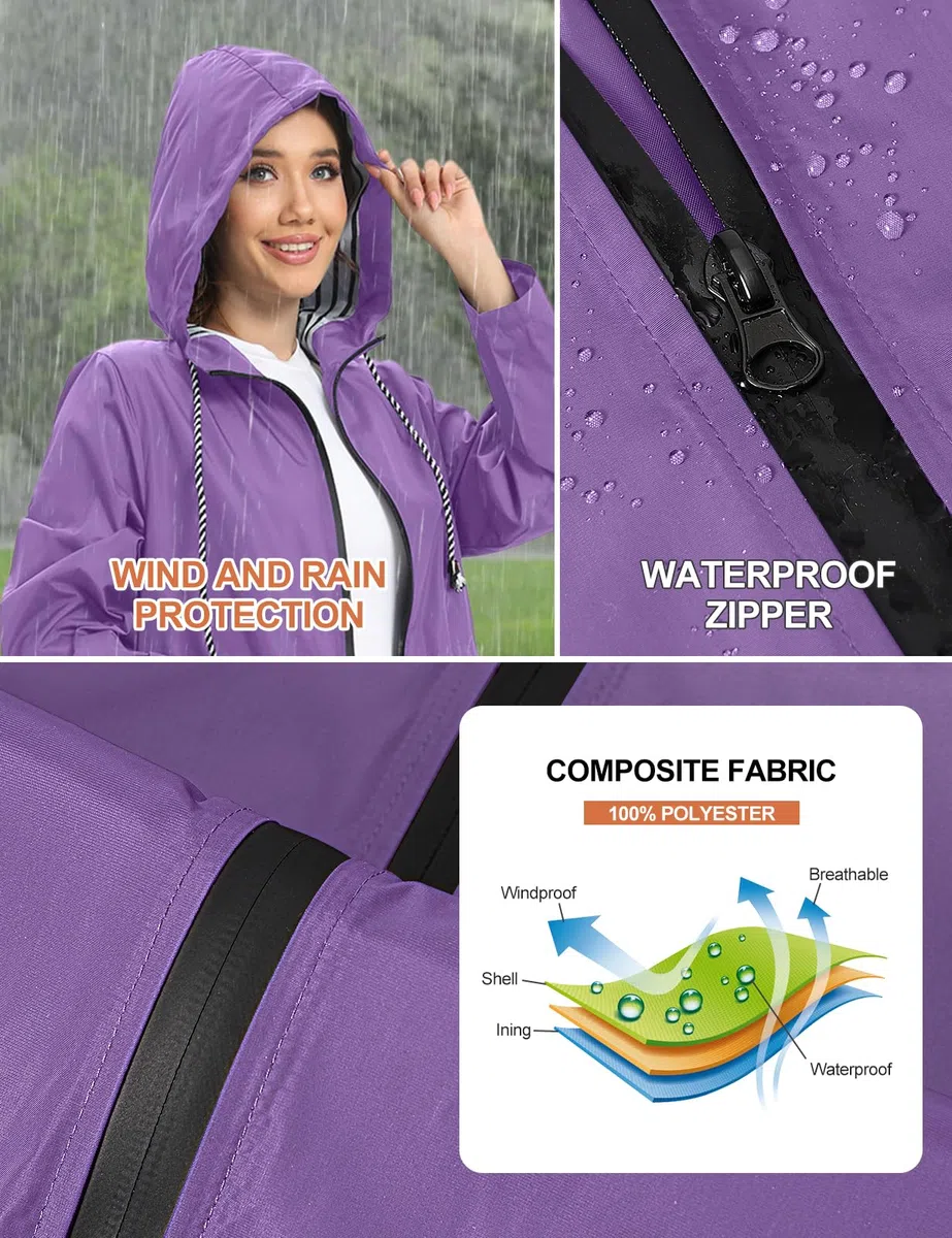 UMIPUBO Giacca Impermeabile Donna Leggera Giacca Antipioggia Antivento Lungo Trench Con cappuccio Traspirante Giacca a Vento Raincoat per All'aperto Campeggio Trekking