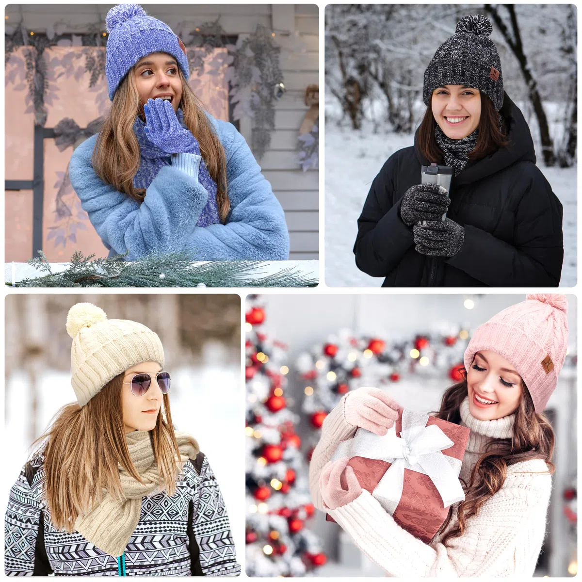 Bequemer Laden Donna Invernale Cappello Berretto Sciarpa Guanti Touch Screen Set con Fodera in Pile Termici Berretti in Maglia Scaldacollo Guanti