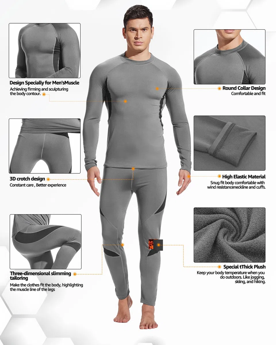 UNIQUEBELLA Tuta Sci Termica Intimo Termico Manica Lunga Maglietta Termica + Pantaloni Lunghi Termici, Sport Invernali, Set Termico Uomo