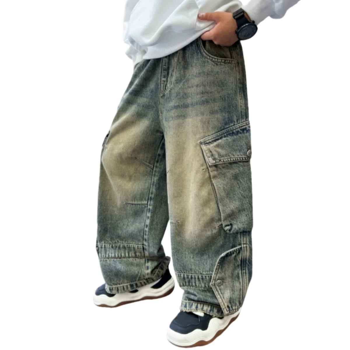 Generico Pantaloni per Bambino - Pantaloni Cargo per Bambini con Vita Completamente Elasticizzata vestibilità Regolare età 4-12 Anni Casual Jeans