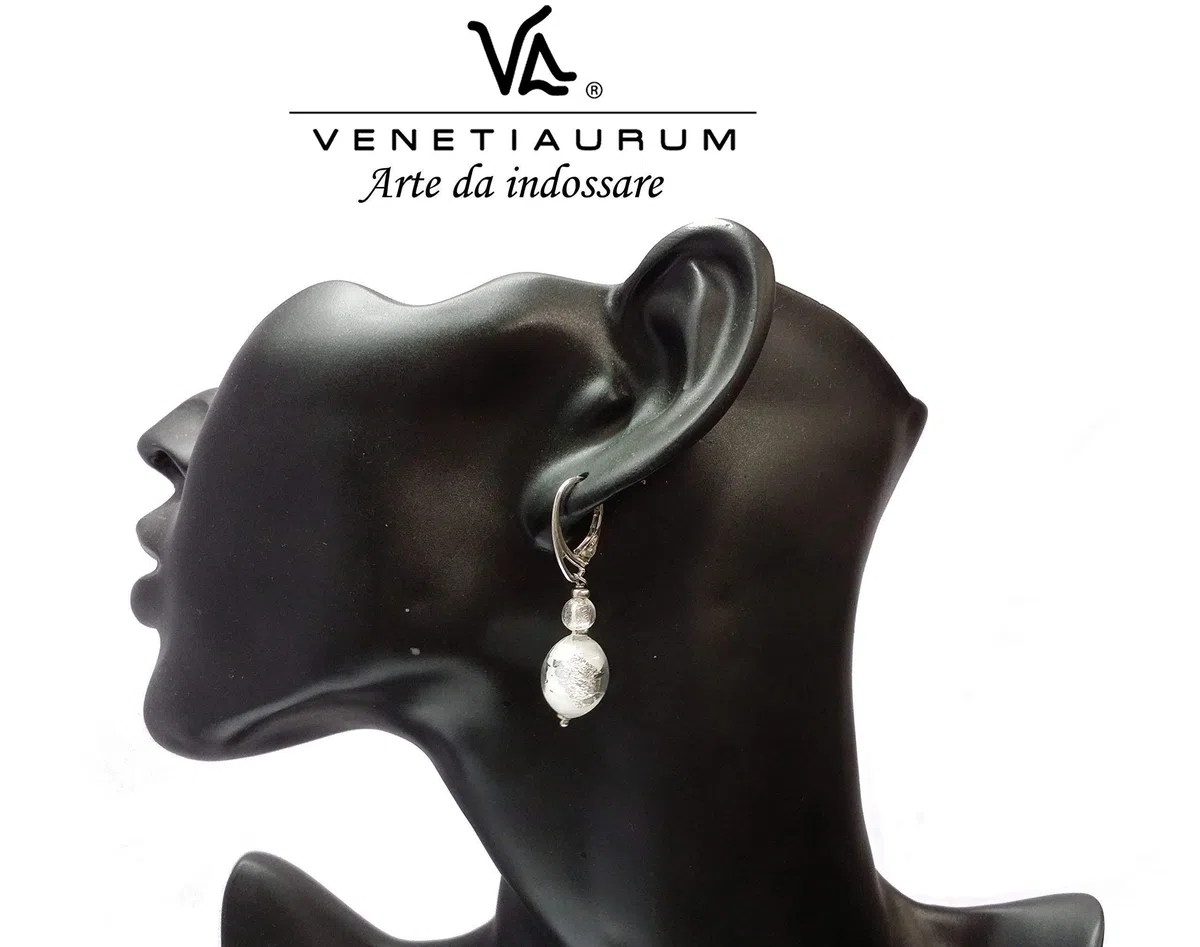 Venetiaurum - Orecchini Da Donna Con Perle Ovali In Vetro di Murano E Argento 925 Rodiato - Gioiello Made In Italy Certificato