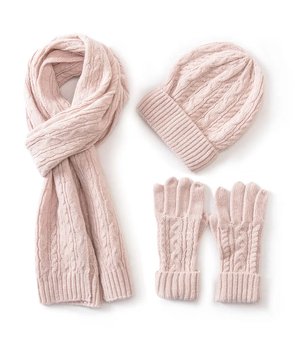 Villand 3 in 1 Cappello di Lana Guanti e Sciarpa Set Invernale da Donna, Cappello Beanie Lavorato a Maglia a Trecce da Donna con Confezione Regalo