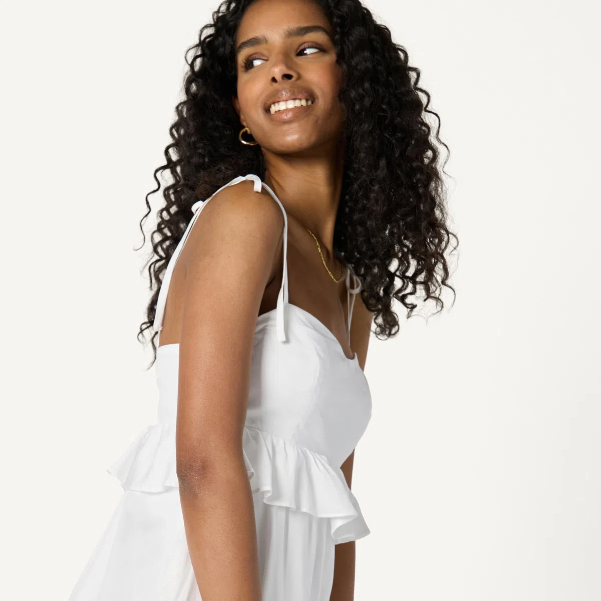 Amazon Essentials Donna Abito Midi a Trapezio con Volant in Raso di Cotone Vita Impero