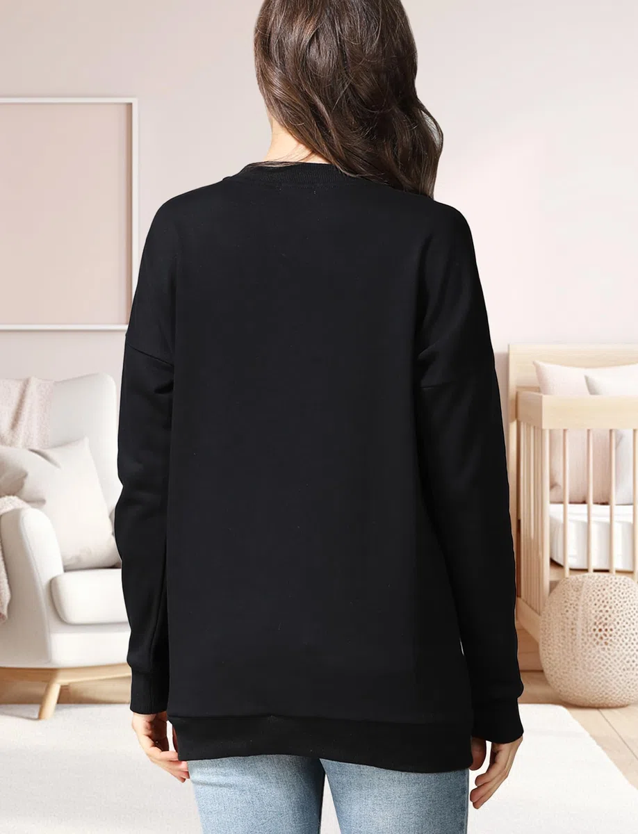 FEOYA Maglione premaman da donna, in cotone, per allattamento, a maniche lunghe, per allattamento, con chiusura lampo