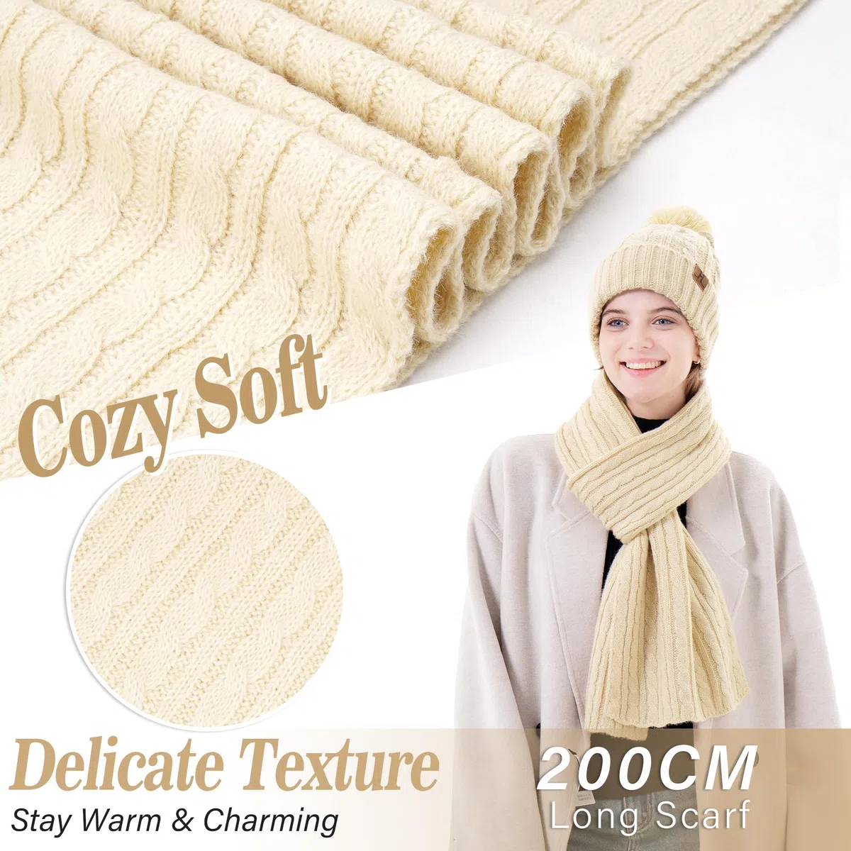 Bequemer Laden Donna Invernale Cappello Berretto Sciarpa Guanti Touch Screen Set con Fodera in Pile Termici Berretti in Maglia Scaldacollo Guanti