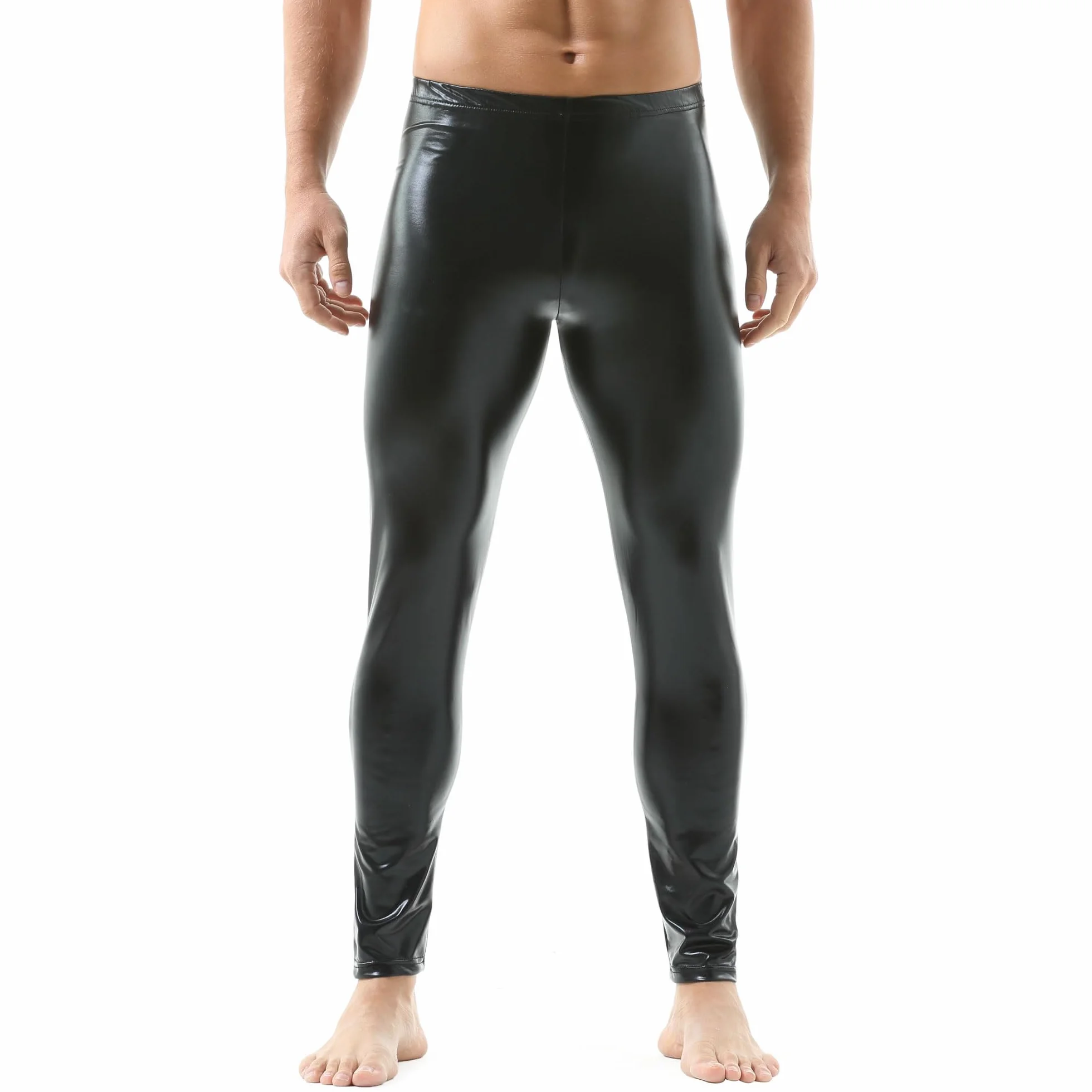 QiaTi Pantaloni lunghi da uomo in pelle sintetica, pantaloni stretti, leggings da uomo, pantaloni lunghi in poliuretano, skinny slim