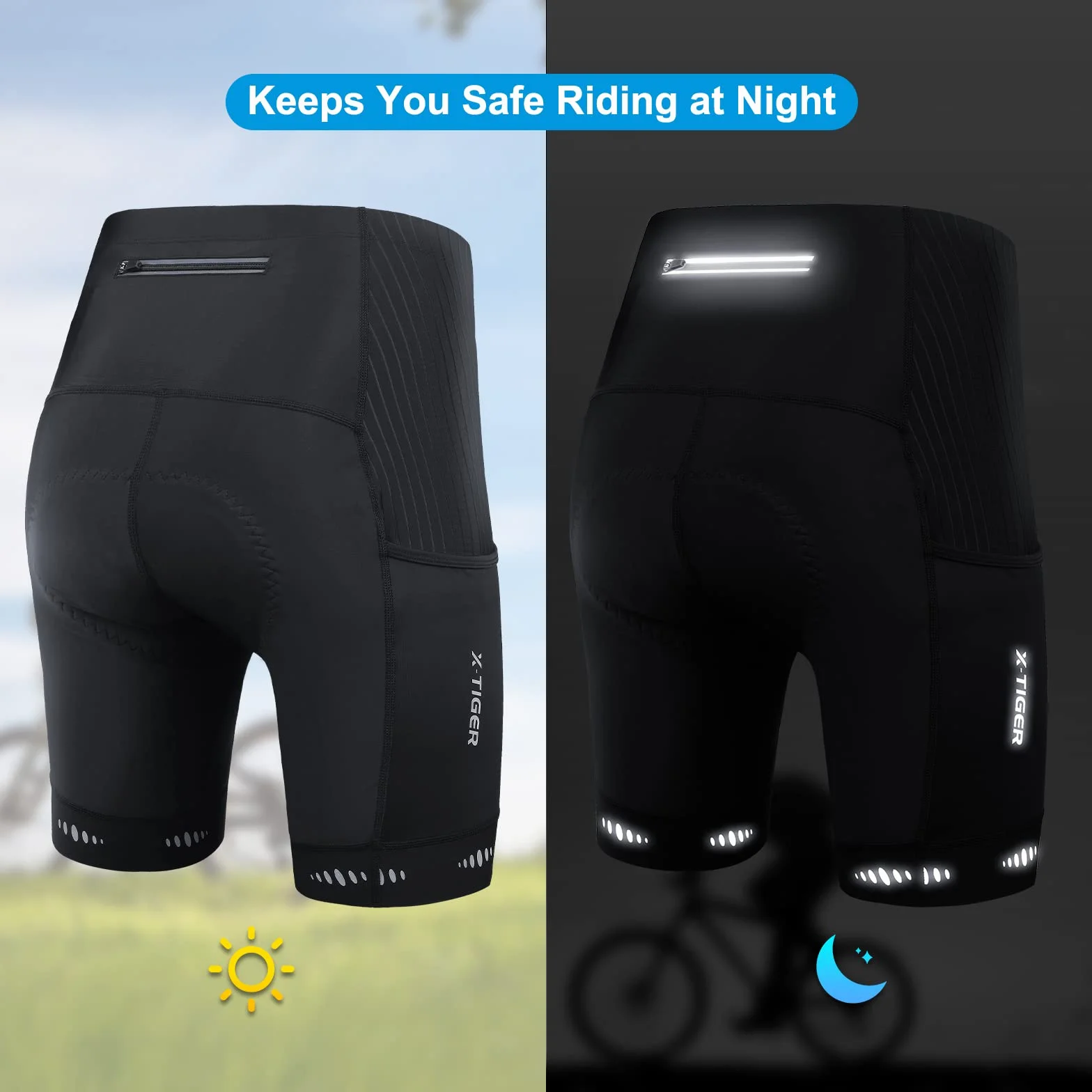 X-TIGER MTB Ciclismo Uomo 5D Gel Imbottito Pantaloncini Ciclismo Bici Uomo Traspirante Asciugatura Rapida con 3 Tasche