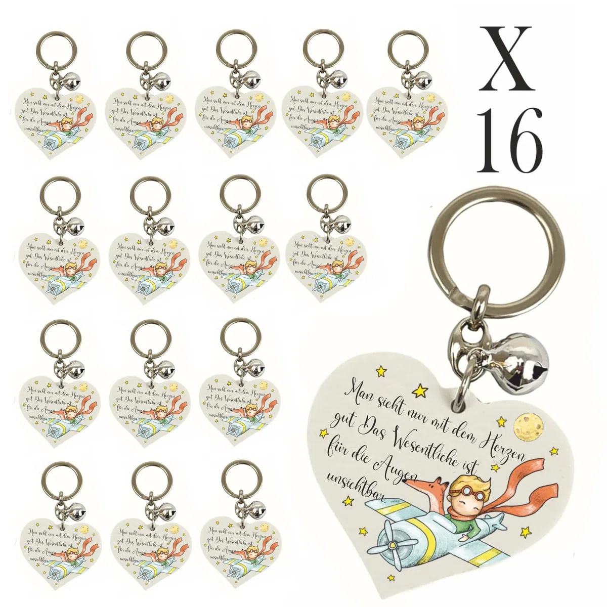 Regalami 16 Glücksbringer-Schlüsselanhänger mit Glöckchen – Perfekt als Geschenk oder Gastgeschenk zum Kleinen Prinzen