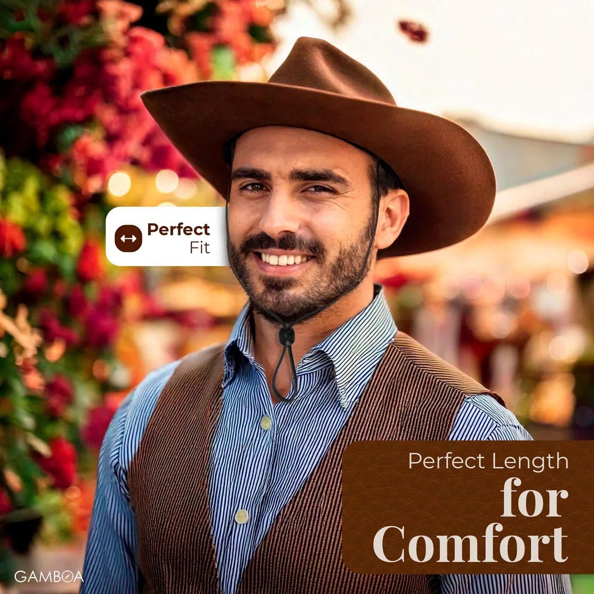 Gamboa 100% Pelle Cappello Sottogola Cappelli Cinghietta Cinghia Rimovibile per Cappello Cowboy e da Sole