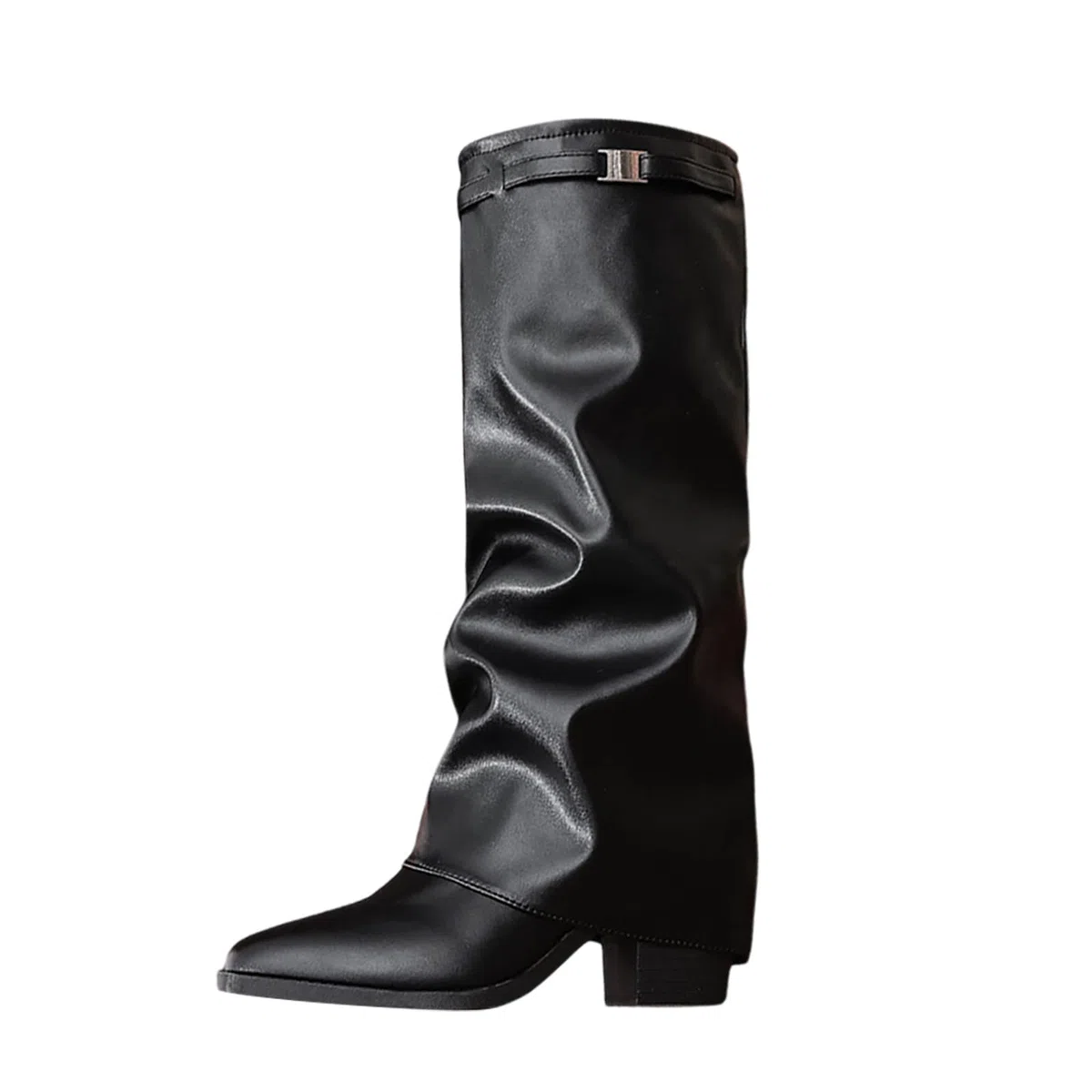 Stivali da donna con polpaccio medio, alla moda, al ginocchio, con cinghie con fibbia, comodi stivaletti in pelle per abbigliamento casual invernale