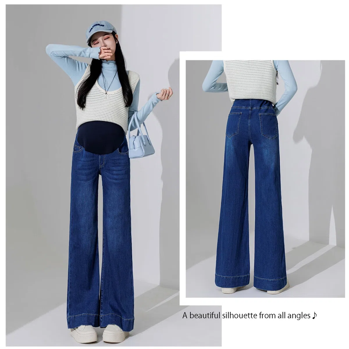 Jeans in gravidanza Bootcut con vita regolabile – Eleganti pantaloni in denim con tasche per donne fino a 175 cm – Jeans stretch Bootcut per donne incinte