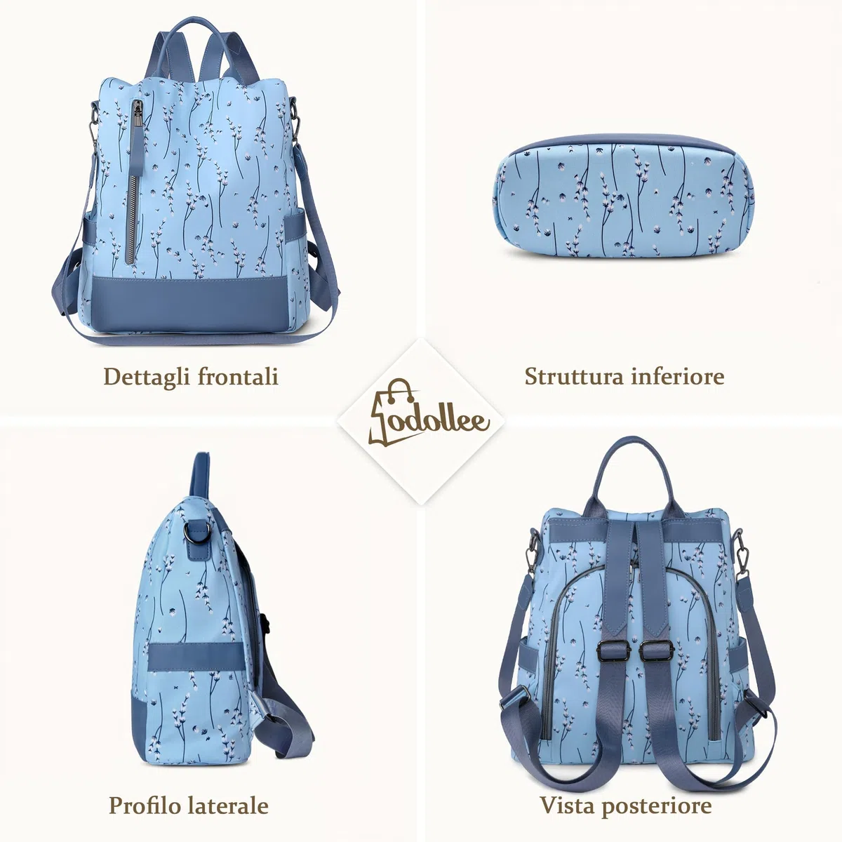 Donna Zaino Antifurto Casuale Signora Zainetto Tasche Multiple Zaini Borse a Tracolla Impermeabile Poliestere Backpack Lavoro Università Viaggio Daypack Blu