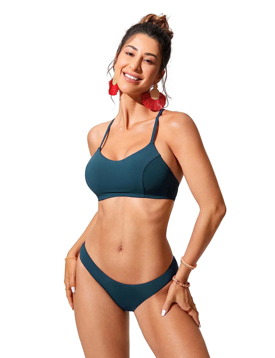 CRZ YOGA Women's Costume da Bagno con Lacci Incrociati Bikini Top Swim Reggiseno Sportivo