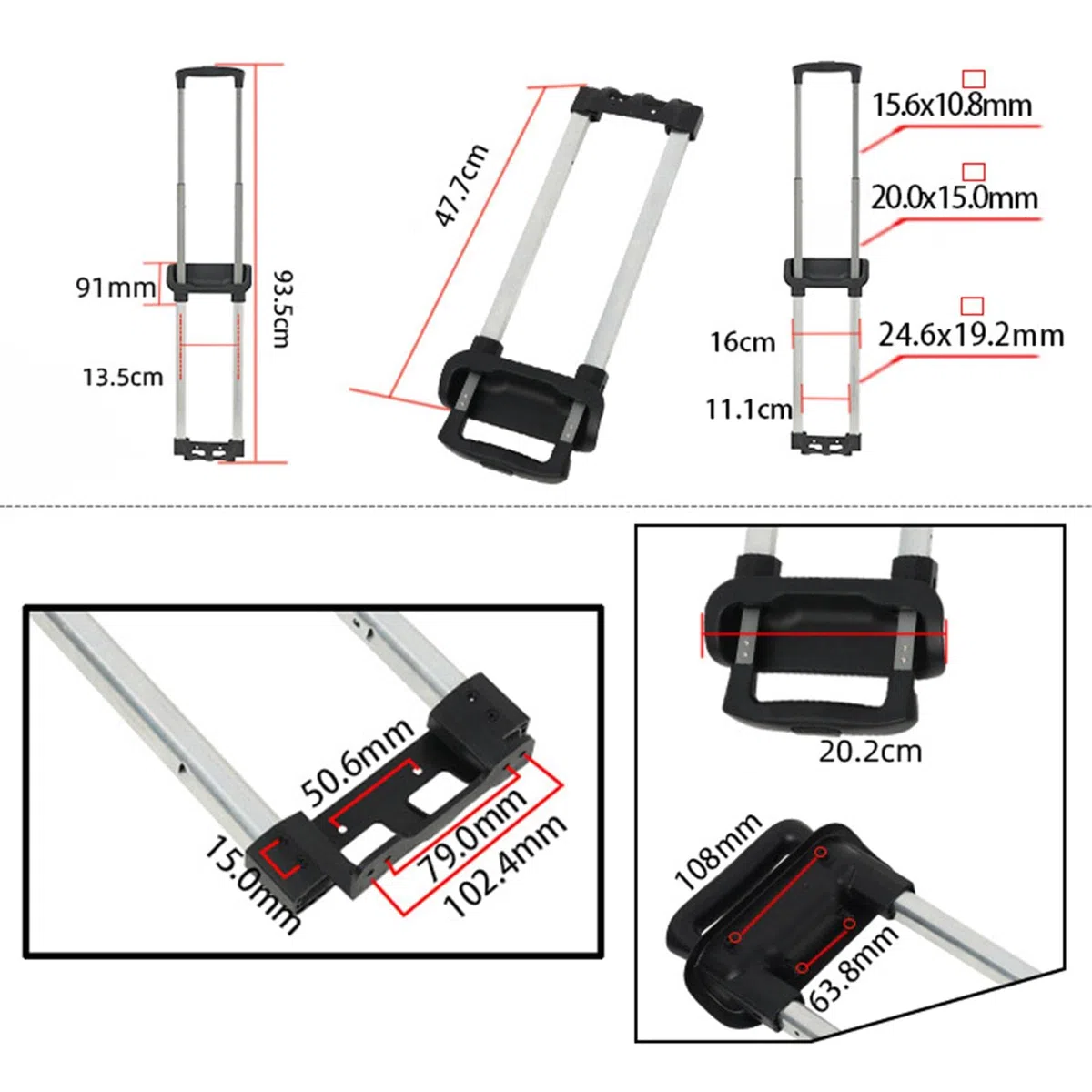 Carrello Portabagagli Da Viaggio in Alluminio Trolley Borsa per Valigie Maniglia Telescopica, Adatto per valigie da 20 pollici, Stile H