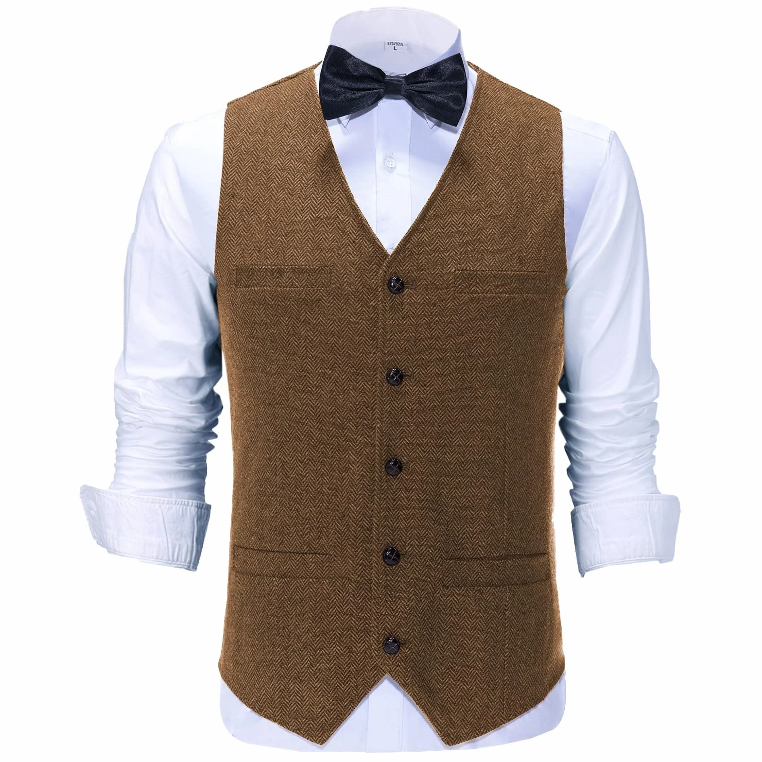 Solovedress - Gilet da uomo in lana, tessuto tweed, con motivo a spina di pesce, scollo a V, adatta per matrimoni