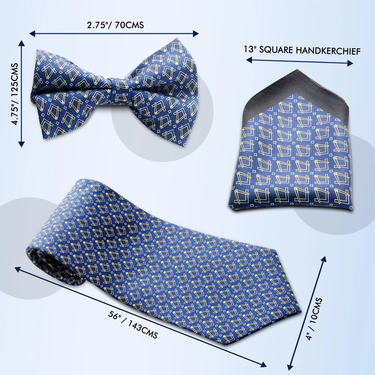 Massonic Cravatta 100% seta tessuto cravatta, papillon e fazzoletto