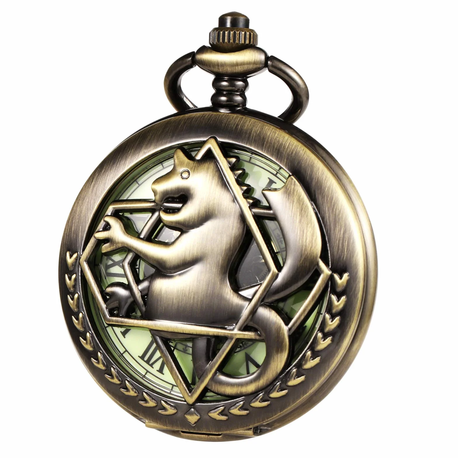 TREEWETO Fullmetal Alchemist - Orologio da taschino meccanico a doppia copertura, con scheletro Steampunk, da uomo e donna, con catena