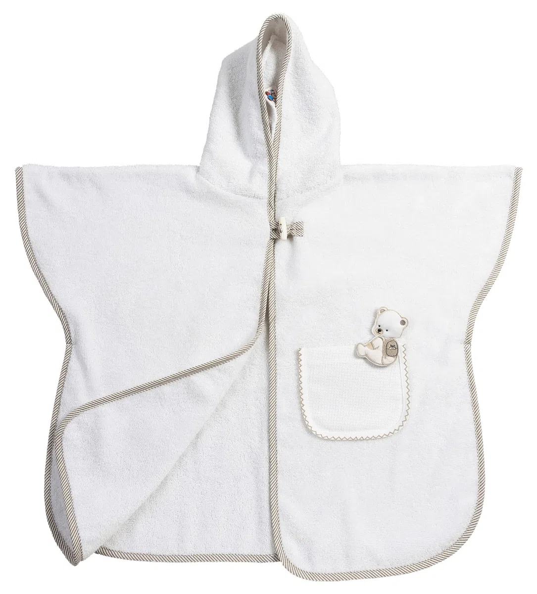 Filet - Poncho da Bagno per Neonati e Bambini Fino a 2 anni, Accappatoio con Cappuccio in Spugna di Cotone, Tasca in Tela Aida da Ricamare, Made in Italy, Taglia Unica, Bianco e Azzurro