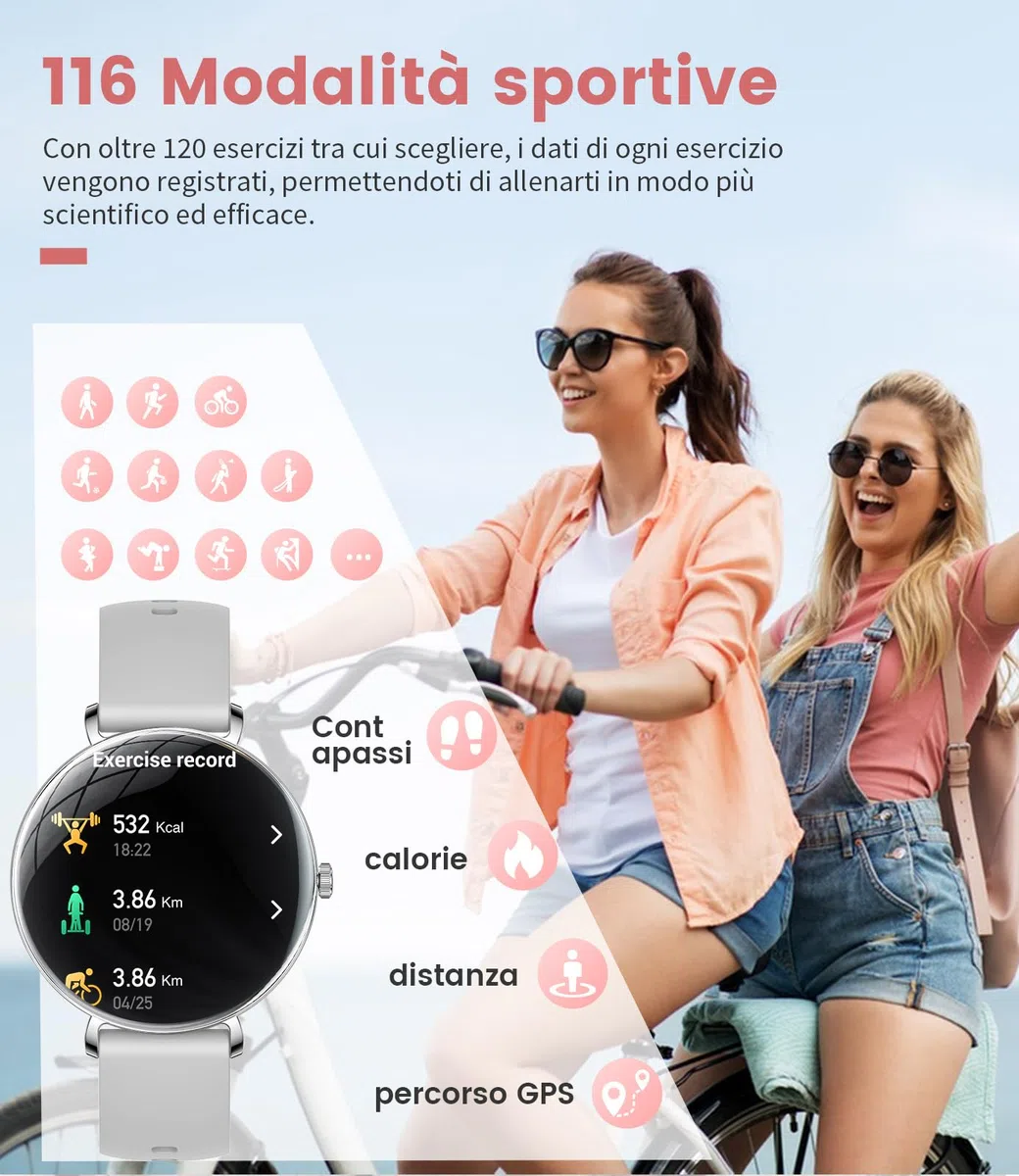 LIGE Smartwatch Donna con Chiamate,1,43" AMOLED Orologio Fitness Ultra Sottile con 2 Cinturini, 100+ Modalità Sportive, 24H Cardiofrequenzimetro, Monitoraggio Sonno, Ciclo Mestruale per Android iOS