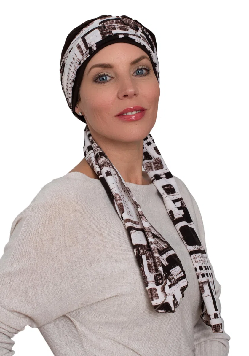 Deresina - Copricapo da donna in bambù con sciarpa attaccata, turbante, per perdita di capelli, morbido ed elegante