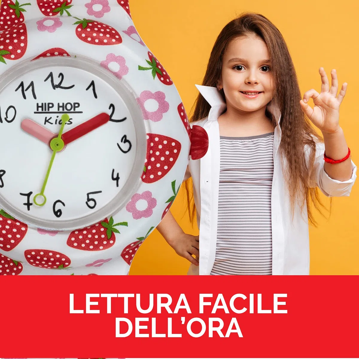 HIP HOP Orologio Bambina, Collezione KIDS FUN, Movimento Quarzo Analogico, Resistente all'acqua fino a 50 metri, Cinturino in Silicone Stampato, Lunghezza regolabile, Idee regalo Bambina
