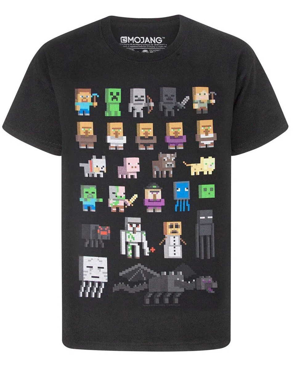 MINECRAFT T-Shirt a Maniche Corte con Personaggi Verdi per Bambini Sprites