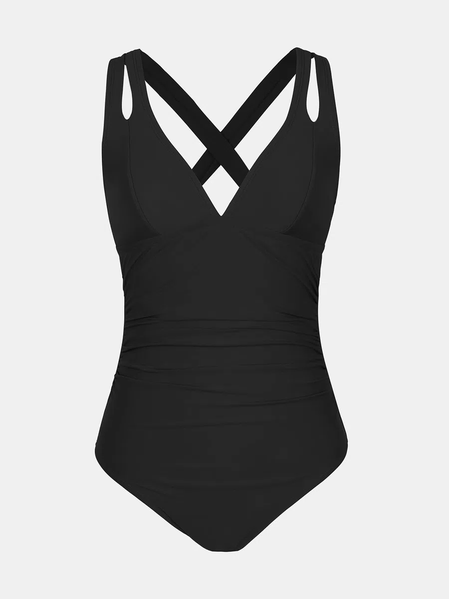 CUPSHE - Costume da bagno intero da donna con scollo a V profondo, incrocio sulla schiena, con fiocco, controllo pancia