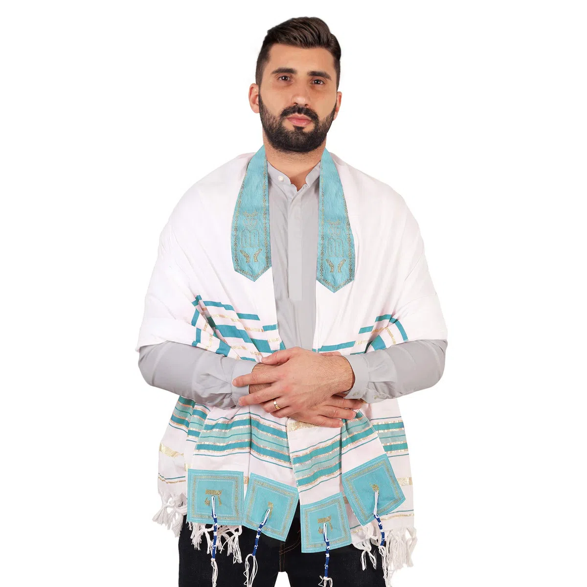 HalleluYAH Tallit - Scialle da preghiera da Israele, nome del Signore scritto su 4 angoli, XL, 182 x 91 cm
