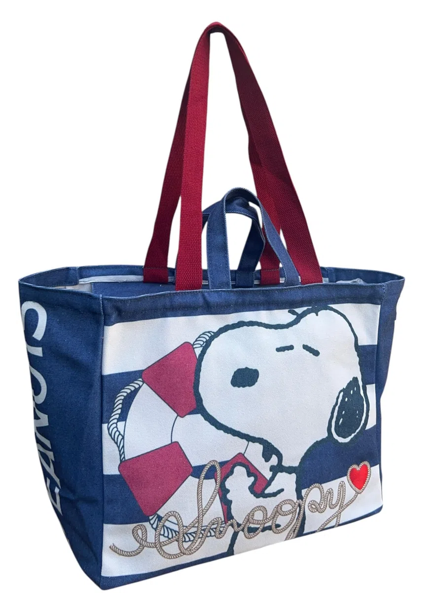 CARTOON Borsa mare Snoopy shopper con manici e tracolla con chiusura zip borsa a spalla da spiaggia