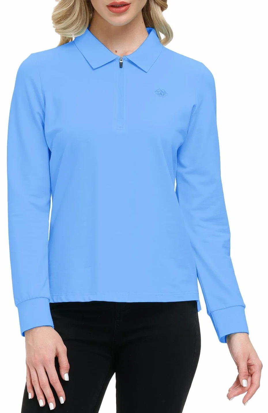 Polo Donna Manica Lunga Cotone Sportive Lavoro Golf Shirt con Cerniera
