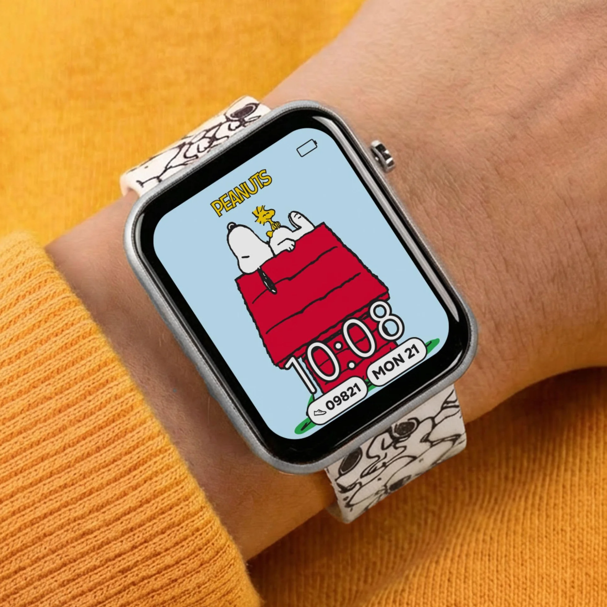 Accutime - Orologio intelligente interattivo Peanuts Snoopy per bambini con cinturino stampato bianco