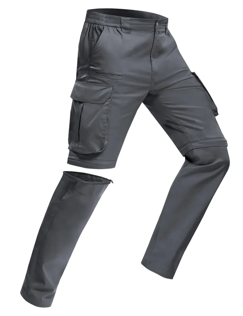 MOURCE Pantaloni da trekking da uomo con zip off, leggeri ad asciugatura rapida, da uomo, 8 tasche, per campeggio, viaggi, pesca