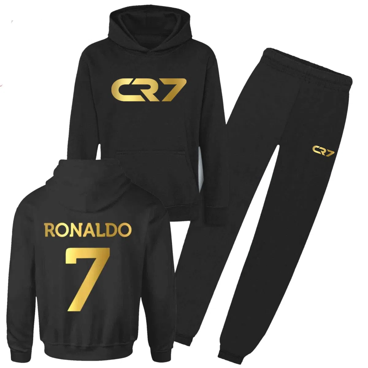 Felpa con cappuccio e pantaloni da jogging Ronaldo per bambini CR#7 Jersey Football #7 GOAT 2023 Felpa da calcio per bambini Al Nassr Jersey Regalo da calcio per ragazzi