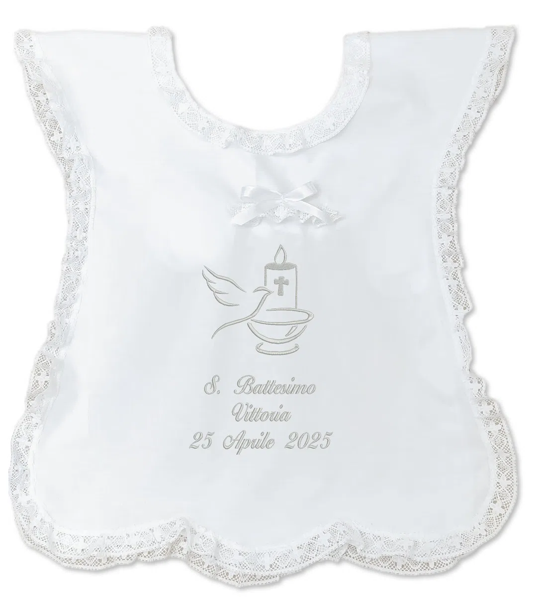Generico Camicia veste Battesimo bambina personalizzato con ricamo nome e data 100% cotone Made in Italy
