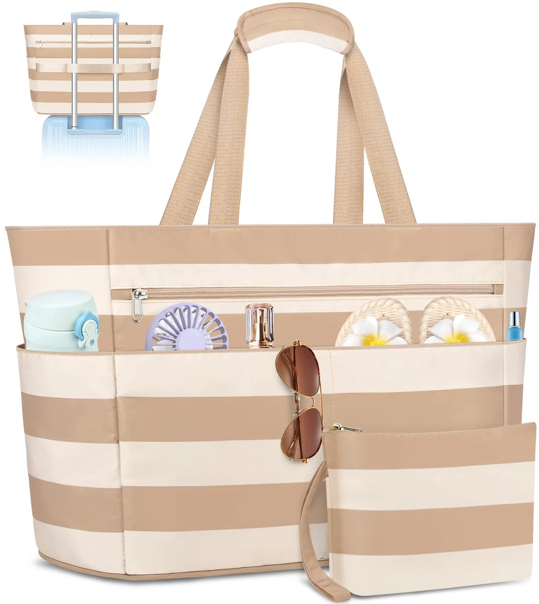 Borsa Spiaggia Donna Grande XXL Famiglia Borsa Mare Impermeabile Borsa Piscina Beach Tote Bag Pieghevole Borse da Viaggio Tracolla Borse da Spiaggia con Cerniera & Multicomparto