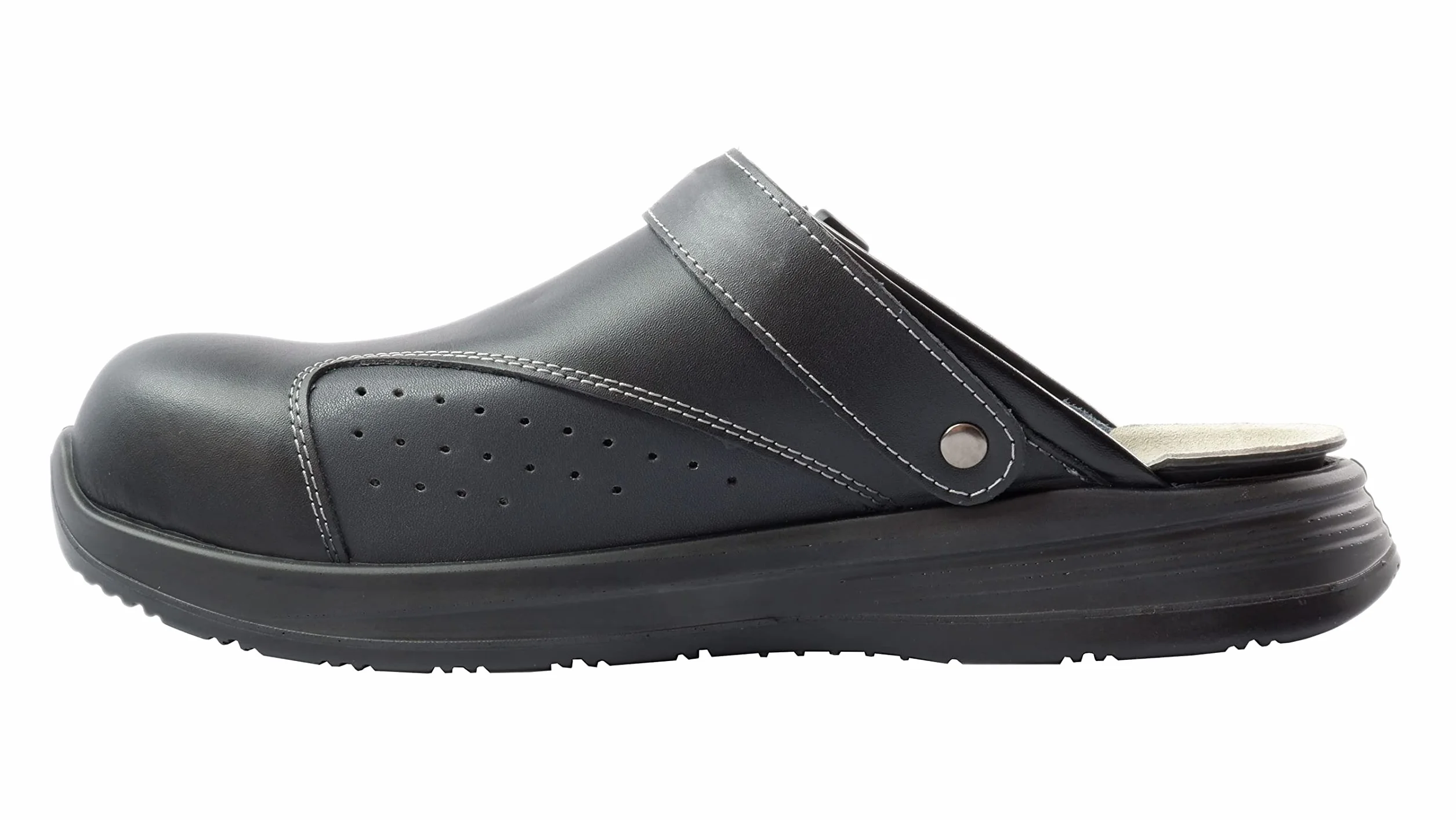 EUROROUTIER Work Slipper, Ciabatta in Pelle con Cinturino Girevole e Fibbia in Metallo OB A-E-FO-SRC