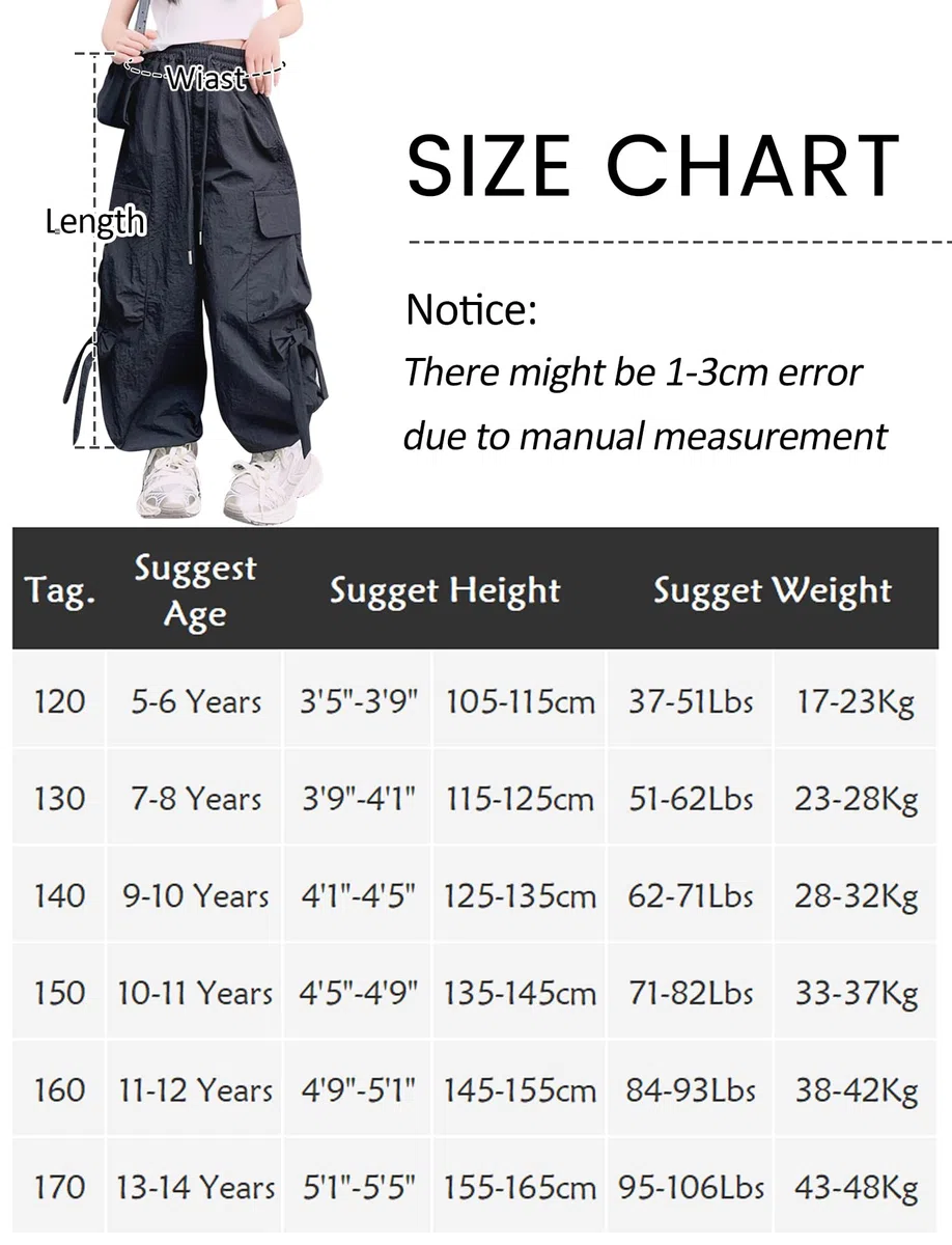 SEAUR Pantaloni cargo da ragazza, per il tempo libero, con elastico in vita, leggeri, sottili, estivi, 4 tasche, tempo libero, streetwear per bambini 5-14 anni