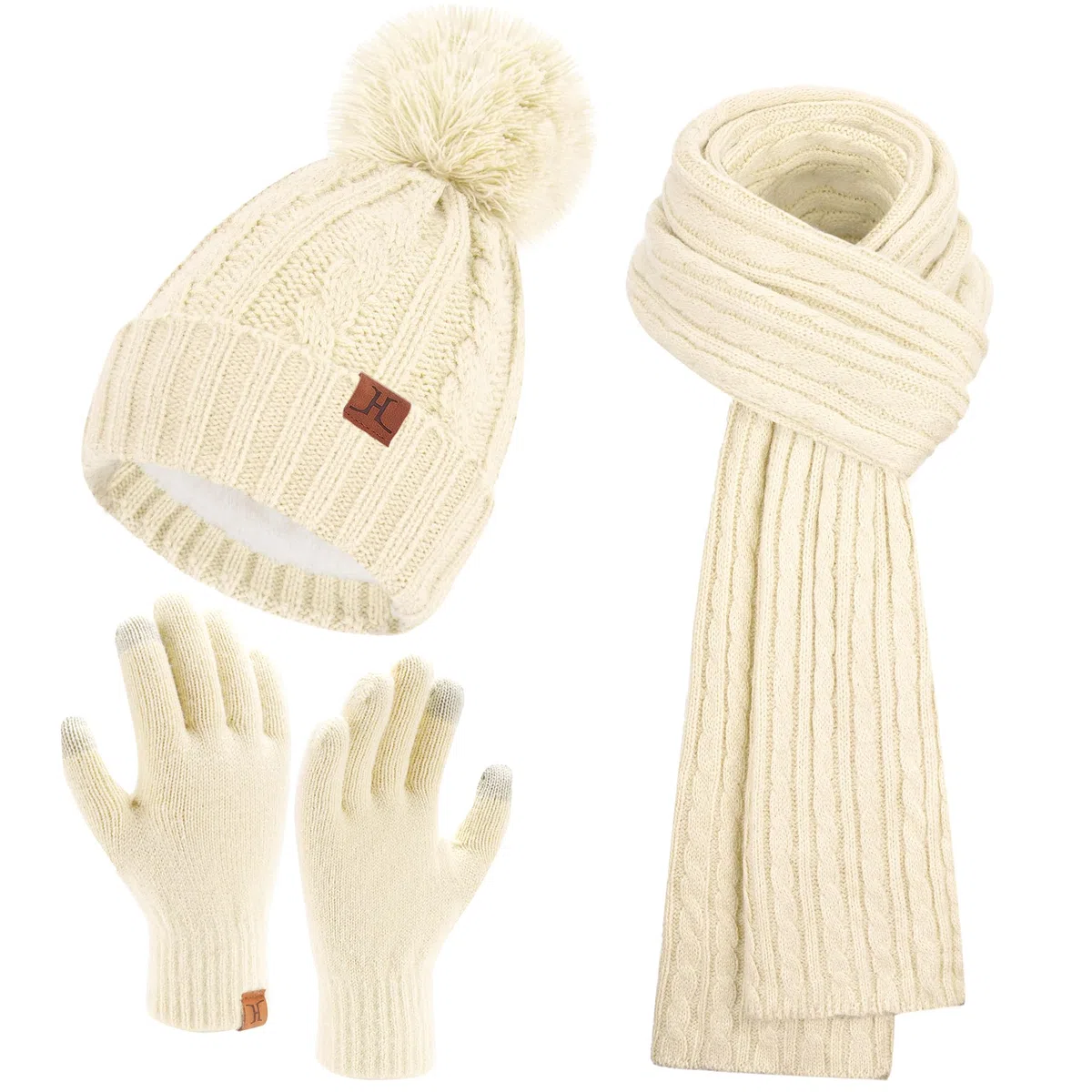 Bequemer Laden Donna Invernale Cappello Berretto Sciarpa Guanti Touch Screen Set con Fodera in Pile Termici Berretti in Maglia Scaldacollo Guanti