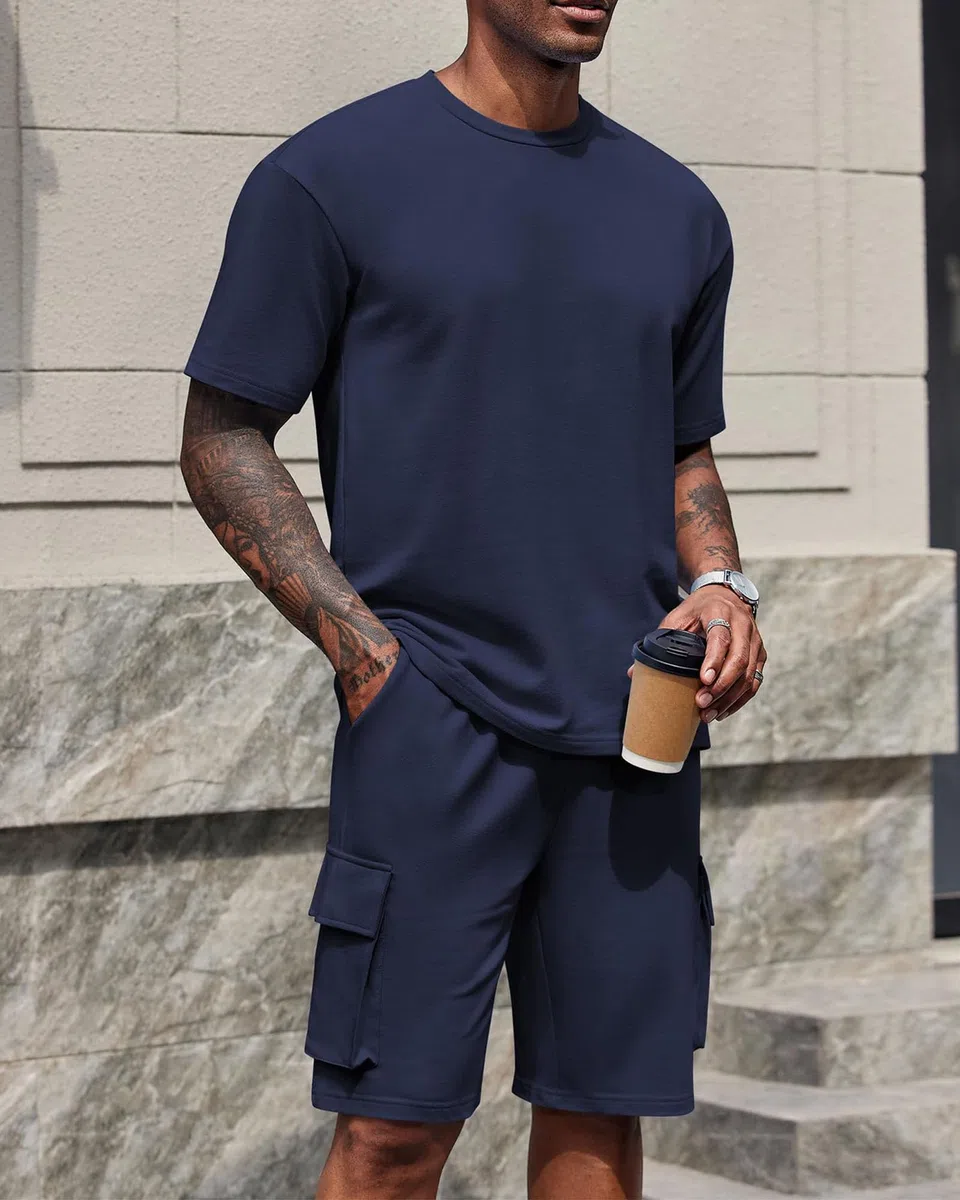 Tuta Uomo Estiva Jogging Casual Completino 2 Pezzi Casual Traspirante Abito T-Shirt Allentato Spiaggia